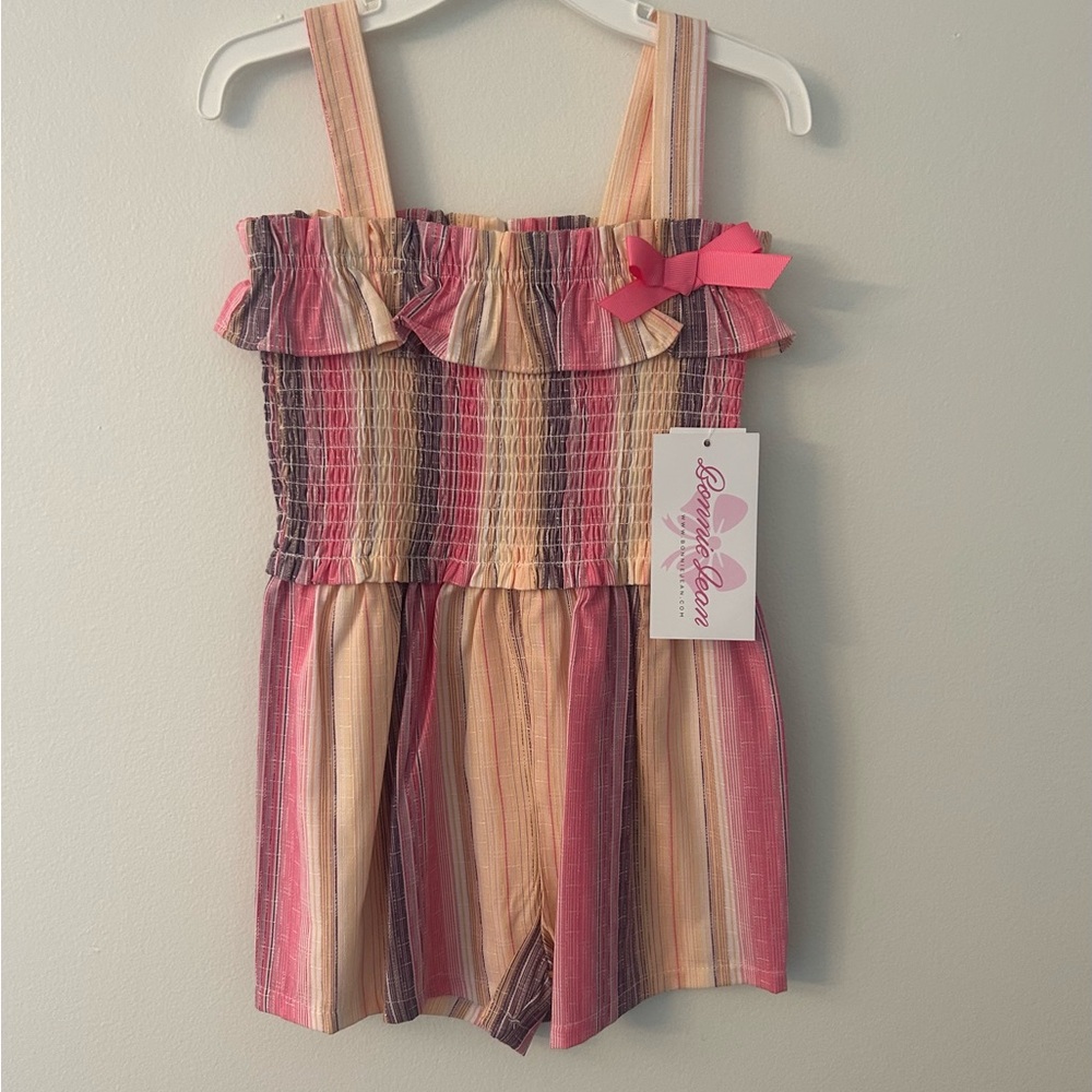 Bonnie Jean Pink and Orange Striped Romper